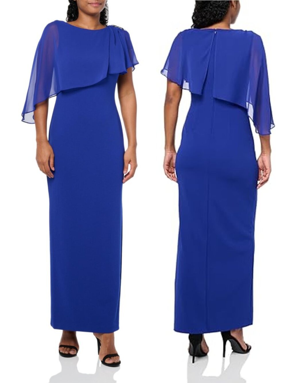 NWT New Jessica Howard Chiffon Caped Sheath Maxi Dress In Cobalt Size 12
